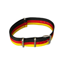 Load image into Gallery viewer, Nylon watch NATO strap in black, red and yellow, 20mm
