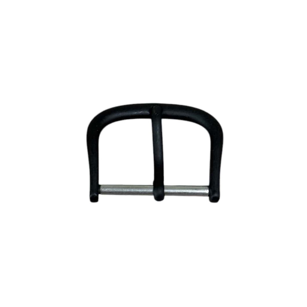 Pin buckle for leather straps, plastic coating black, 16 mm