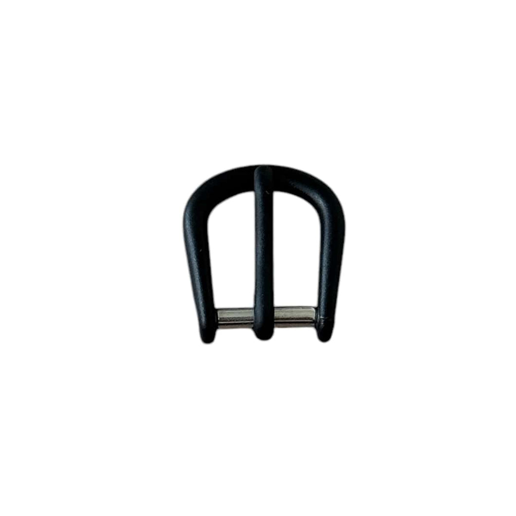 Pin buckle for leather straps, plastic coating black, 8 mm
