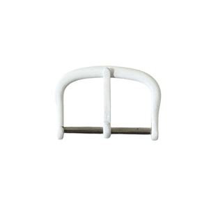 Pin buckle for leather straps, plastic coating white, 16 mm