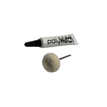 Load image into Gallery viewer, PolyWatch plastic watch crystal scratch remover polish with Scotch Brite miniature small polishing brushes fine 2.35mm
