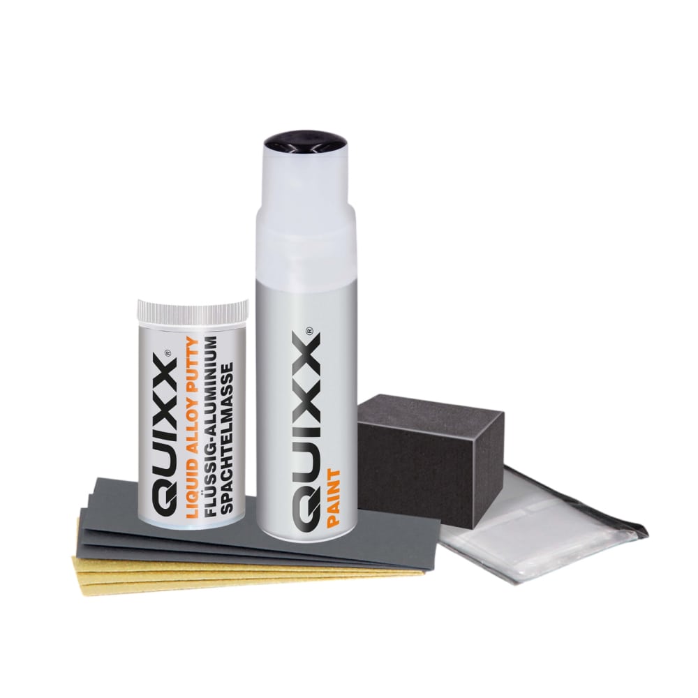 QUIXX Wheel Rim Repair Kit BLACK Liquid Aluminium Filler + Paint Sandp ...