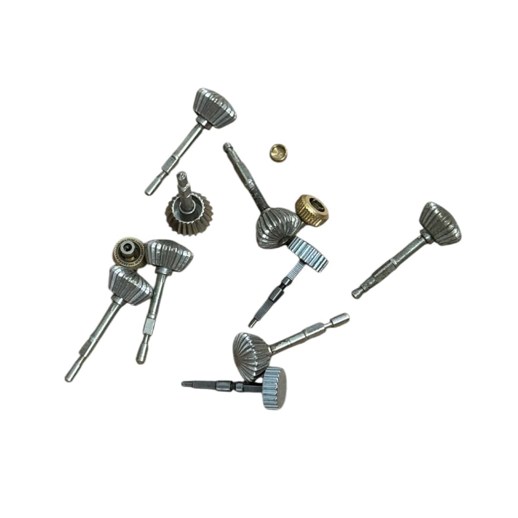 Set of 11 crowns with winding stem for antique pocket watches