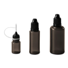 Load image into Gallery viewer, Set of 9 bottles, 5 - 50 ml, black with caps, dosing aids and funnel
