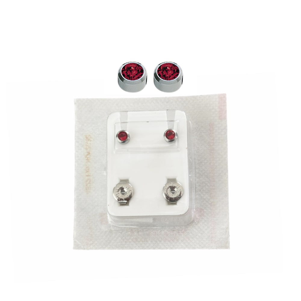 Studex Oval Children's Earrings with Red Stones, 3.95 mm