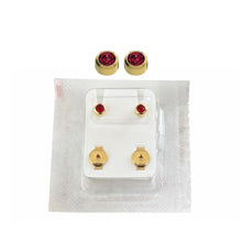 Load image into Gallery viewer, Studex Oval Children&#39;s Gold Tone Earrings with Red Stones, 3.95 mm
