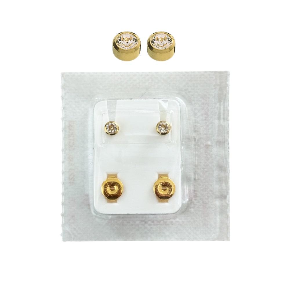 Studex Oval Children's Gold Tone Earrings with White Stones, 3.95 mm