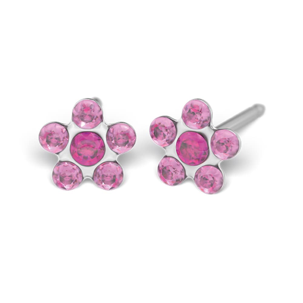 Studex silver Light Rose Fuchsia Flower Earrings, 5mm 7512-6023
