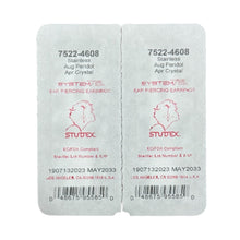 Load image into Gallery viewer, Studex silver (steel) 4mm green stone earrings with peridot motif
