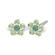 Load image into Gallery viewer, Studex steel flower with August peridot &amp; May emerald Earrings, 5mm, 7512-6085
