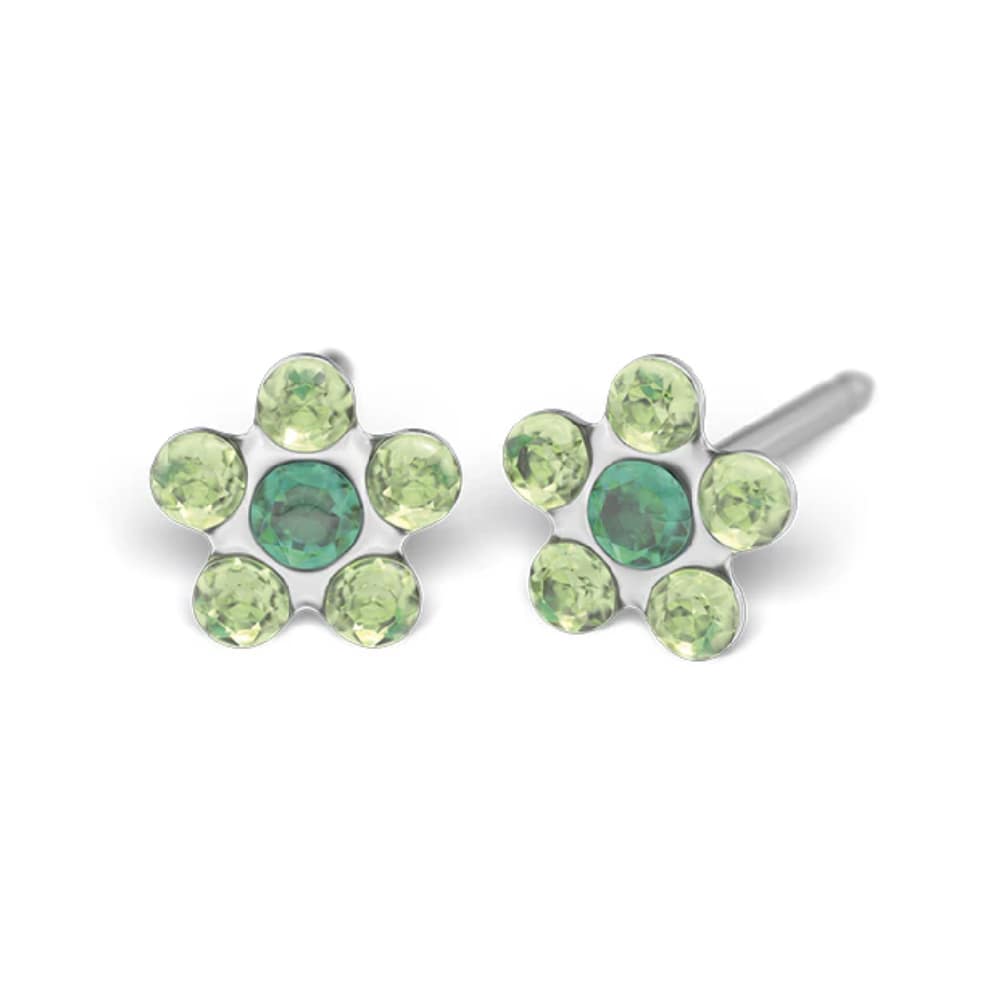 Studex steel flower with August peridot & May emerald Earrings, 5mm, 7512-6085