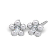 Load image into Gallery viewer, Studex steel flower with Cubic zircon &amp; Pearl white Earrings, 5mm, 7512-6301
