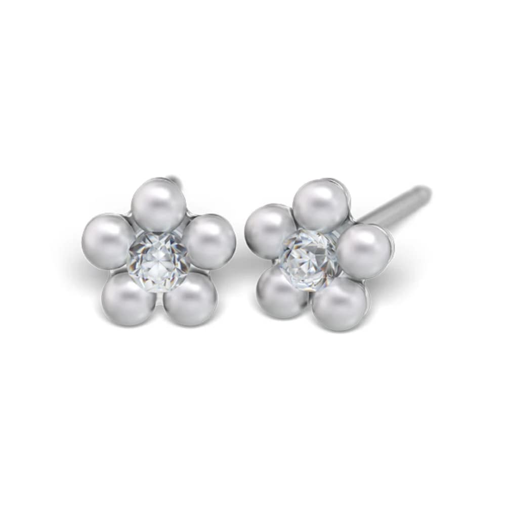 Studex steel flower with Cubic zircon & Pearl white Earrings, 5mm, 7512-6301