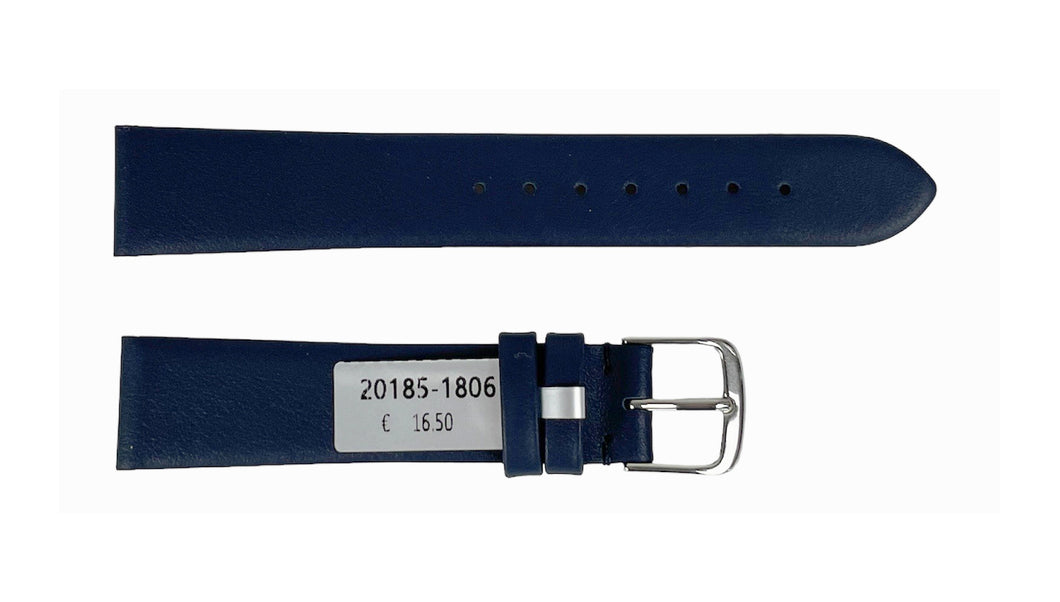 Waterproof dark blue leather watch strap 18 mm