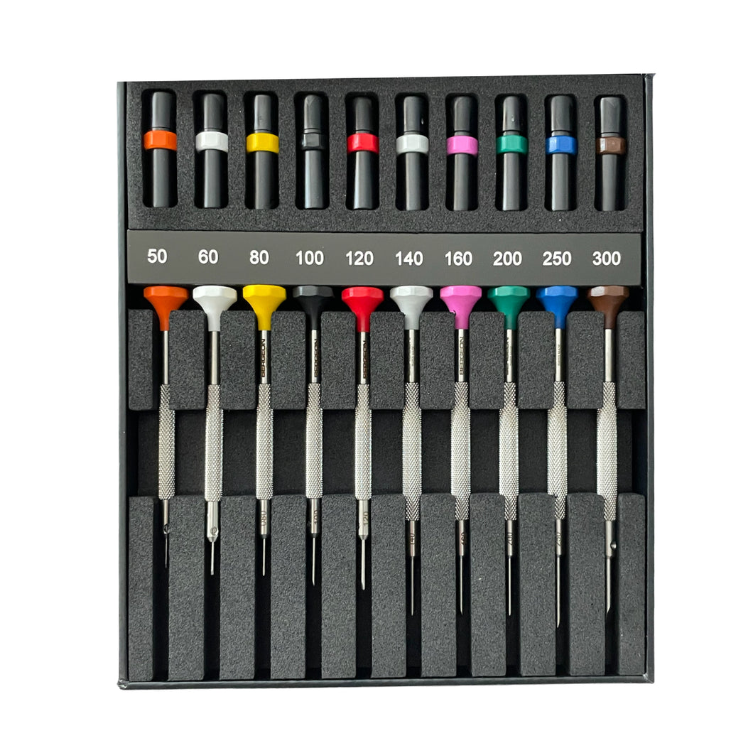 Bergeon 30081-AC10 set of 10 INOX screwdrivers in box for watchmakers