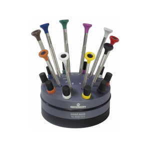Bergeon 30081-S10 set of 10 watchmaker screwdrivers on a rotating base from 0.50 to 3.00mm