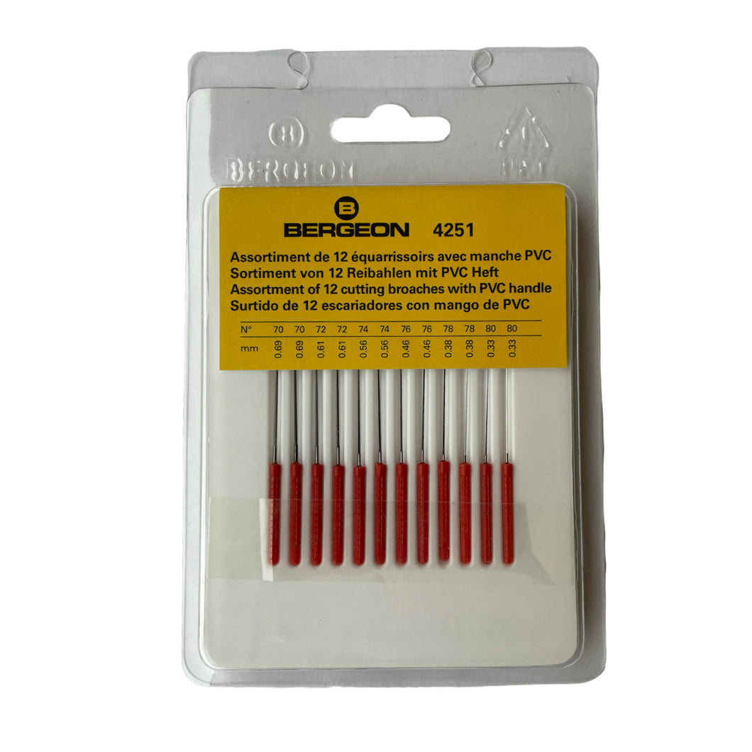 Bergeon 4251 set of 12 cutting broaches with handles 0.3 3mm - 0.69 mm for watchmakers