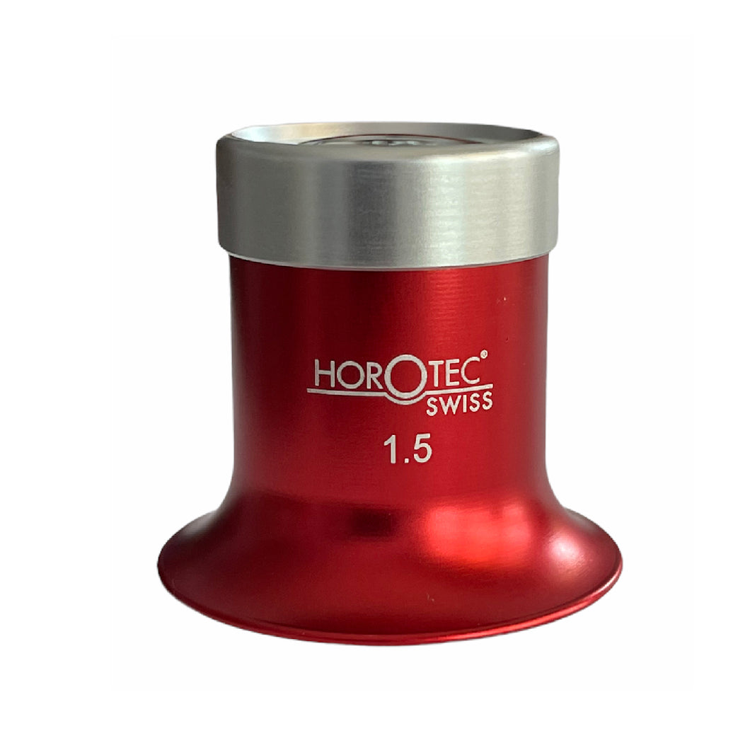 Horotec MSA 00.031-1.5 eyeglass loupe in aluminium anodised red with screwed ring x6.5 for watchmakers