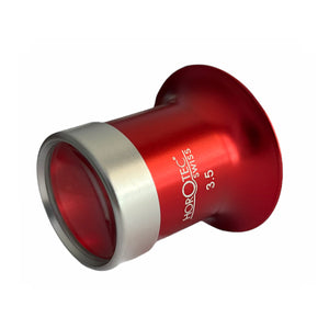 Horotec MSA 00.031-3 eyeglass loupe in aluminium anodised red with screwed ring x3.5 for watchmakers