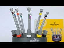 Load and play video in Gallery viewer, Bergeon 3044-A watchmaker chrome screwdrivers on a rotating base 10 pieces with spare blades
